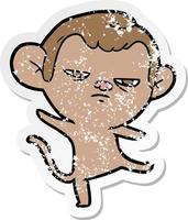 distressed sticker of a cartoon annoyed monkey vector