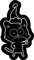 icono de dibujos animados de un gato nervioso con sombrero de santa vector