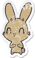 distressed sticker of a cute cartoon rabbit vector