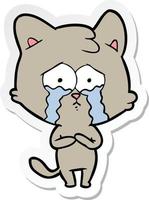 sticker of a cartoon crying cat vector