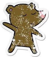 distressed sticker of a happy cartoon bear vector