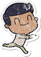 distressed sticker of a cartoon friendly man vector