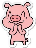 sticker of a nervous cartoon pig vector