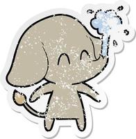 distressed sticker of a cute cartoon elephant spouting water vector