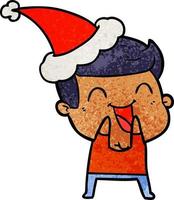 textured cartoon of a man laughing wearing santa hat vector