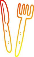 warm gradient line drawing cartoon knife and fork vector