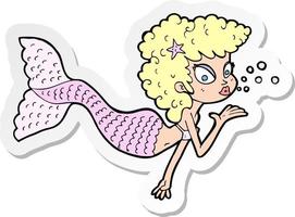 sticker of a cartoon mermaid blowing kiss vector