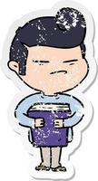 distressed sticker of a cartoon cool guy with fashion hair cut vector