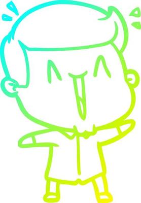 cold gradient line drawing cartoon happy man