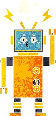 retro illustration style cartoon malfunctioning robot