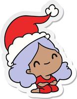 christmas sticker cartoon of kawaii girl vector