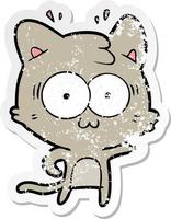 distressed sticker of a cartoon surprised cat vector