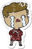 distressed sticker of a cartoon man crying vector