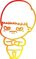 warm gradient line drawing annoyed cartoon boy vector