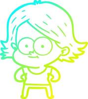 cold gradient line drawing happy cartoon girl vector