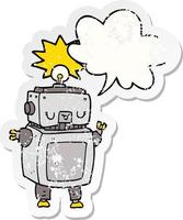 cartoon robot and speech bubble distressed sticker vector