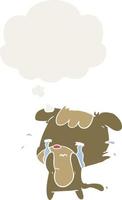 cartoon sad dog and thought bubble in retro style vector