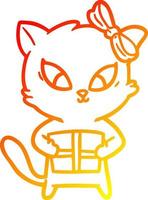 warm gradient line drawing cartoon cat vector