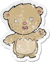 retro distressed sticker of a cartoon worried teddy bear vector