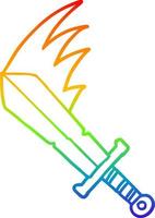 rainbow gradient line drawing cartoon swinging sword vector