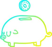 cold gradient line drawing cartoon piggy bank vector