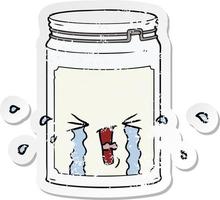 distressed sticker of a cartoon glass jar vector