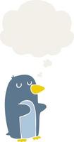 cartoon penguin and thought bubble in retro style vector