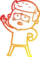 warm gradient line drawing cartoon tired man vector