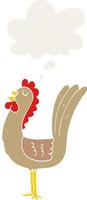 cartoon rooster and thought bubble in retro style vector