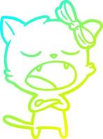 cold gradient line drawing cartoon yawning cat vector