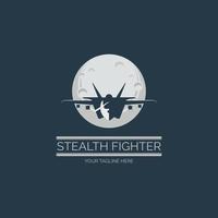 flying stealth jet fighter moon logo design template for brand or company and other vector