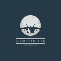 flying stealth jet fighter moon logo design template for brand or company and other vector