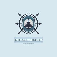 intercept flying jet fighter shield archer moon logo design template for brand or company and other vector