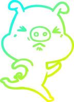 cold gradient line drawing cartoon annoyed pig running vector