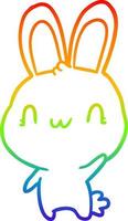 rainbow gradient line drawing cute rabbit waving vector