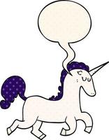 cartoon unicorn and speech bubble in comic book style vector