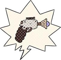 cartoon ray gun and speech bubble in comic book style vector