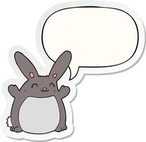 cartoon rabbit and speech bubble sticker vector