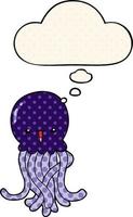 cartoon jellyfish and thought bubble in comic book style vector