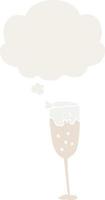 cartoon champagne glass and thought bubble in retro style vector