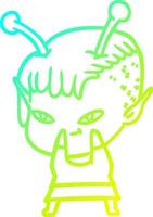 cold gradient line drawing cute cartoon alien girl vector