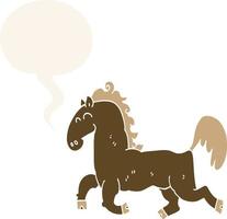 cartoon stallion and speech bubble in retro style vector