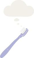 cartoon toothbrush and thought bubble in retro style vector