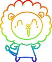 rainbow gradient line drawing laughing lion cartoon vector