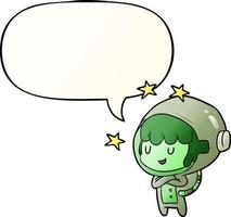 cartoon female future astronaut in space suit and speech bubble in smooth gradient style vector