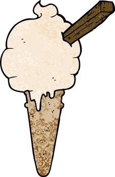 cartoon ice cream and speech bubble in retro texture style vector