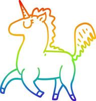 unicornio de dibujos animados de dibujo de línea de gradiente de arco iris vector