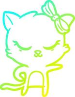 cold gradient line drawing cute cartoon cat with bow vector