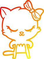 warm gradient line drawing cute cartoon cat with bow vector