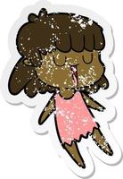 distressed sticker of a cartoon woman vector